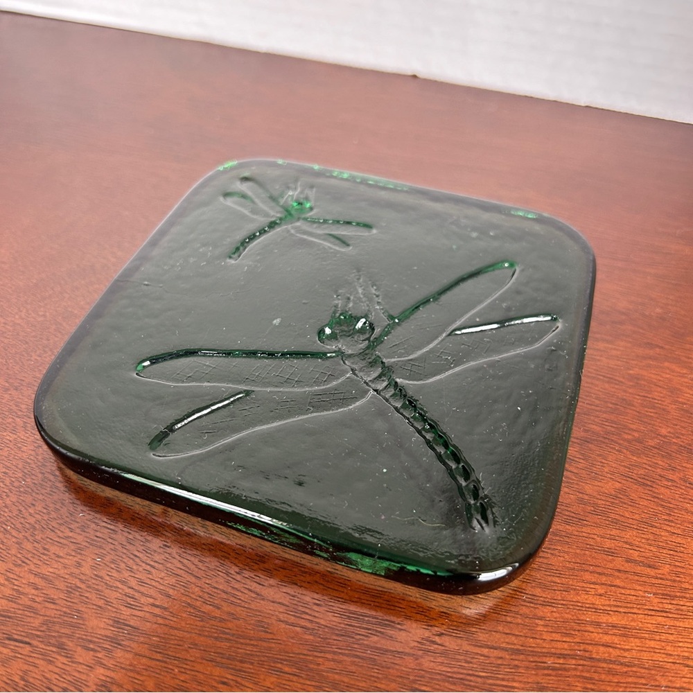Dragonfly Green Art Glass Paperweight Tile Trivet